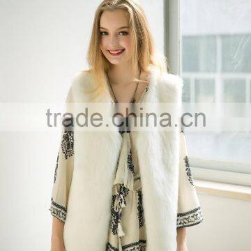 2016 latest design European style fashion long faux fur vest for woman