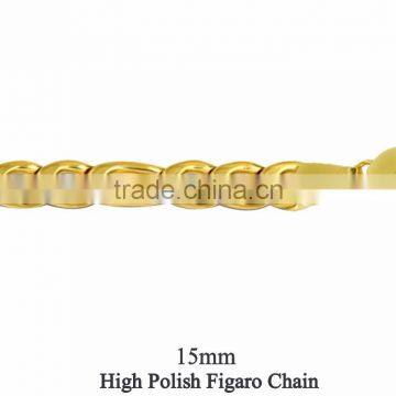 Gold Plated 15 MM High Polish Figaro Chain