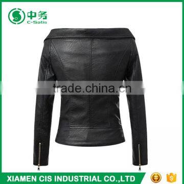 Fashion Design Women Black Motorcycle Leather Jacket for Sale photo-2