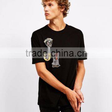 MGOO Newest Arrival Beautiful Embroidered T-shirt Custom Handmade Animal Pattern Tees Mens Black Cotton Tshirts photo-4