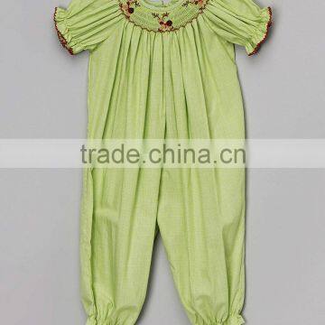 Lime Green Gingham Smocked Reindeer Playsuit
