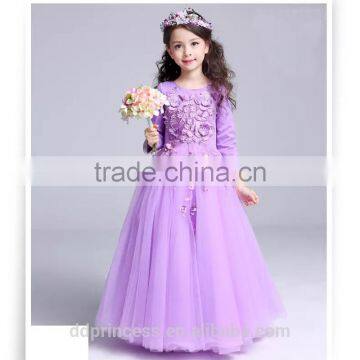 High quality Violet Elegant girls Princess Long sleeveless Wedding dresses Ball Gown dress Appliques Purple Tulle party dresses