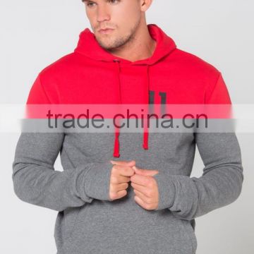 Mens Duo Tone Panel Pullover Hoodie Red/Charcoal Tracksuit Top 70% Cotton 30% Polyester Gym Fitted Hoodie with Thumbholes