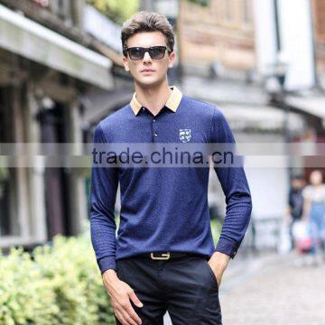 MSW0045 In 2016 the New Autumn and Winter Male Pure Cotton T-shirt Lapel Mens Long Sleeve T-shirt Printing Brand Menswear