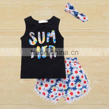 S33496W 3PCS Set Newborn Baby Girls Floral Clothes Sunflower Printed Girls Clothing Sets