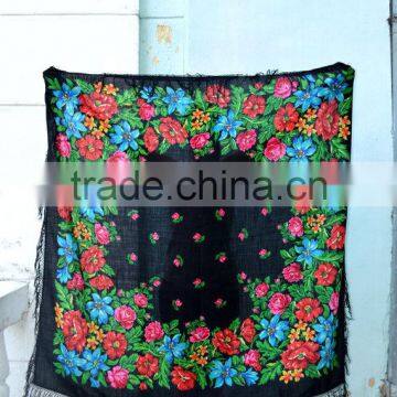 Vintage Ukrainian Shawl,Russian Shawl, Wool Shawl, Tablecloth, Floral Shawl ,Scarf With Tassels, Floral Scarf, Babushka photo-6