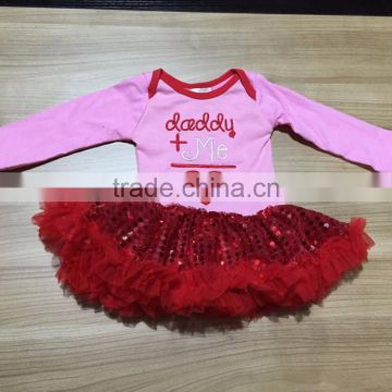 2016 new Valentine's day baby girls "Daddy+Me" red sequins ruffle clothes baby kids wear romper hot sell sets