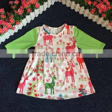 fashion kids long sleeves frocks for Christmas girl cute reindeer print dress in fall