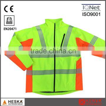 New desigh hi vis softshell with heat transfer tape EN20471