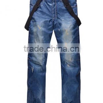 Custom snowboard bib jean pants wholesale jeans ski pants mens fashion bib denim ski jean pants