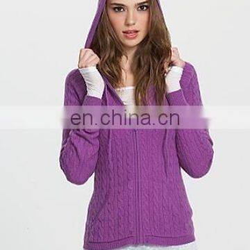 ladies cashmere hooded long cardigan, made in China