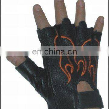 HMB-2018C MOTORCYCLE LEATHER FINGERLESS GLOVES FLAMES STYLE BIKER