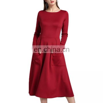 Latest Design Lady Casual Dress Red Fashion Long Sleeve Autumn Dress For Woman