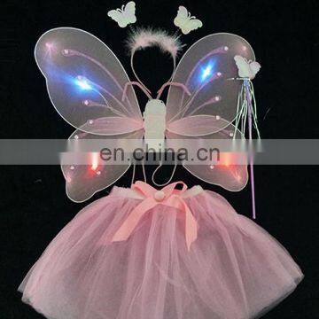 Children favors handmade beauty trendy 3 pcs LED butterfly wing with magic wand and dress wholesale party supplies