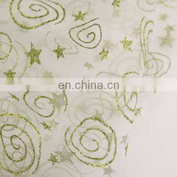 glitter printed organza roll for christmas decoration flower wrapper