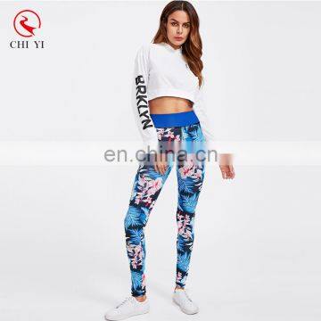 China OEM Supplier Floral Print Striped Skinny Leggings For Women