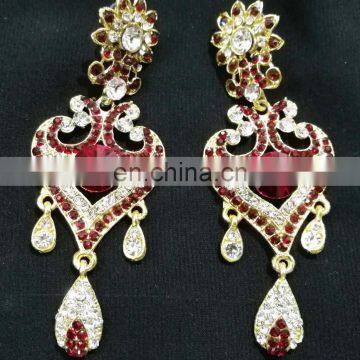 Innovative Designer Gold Plated Bollywood Style Kundan Earrings Set In Dark-Red Color