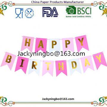 Ningbo PartyKing Hot Glitter Happy Birthday Bunting Banner Gold Letters Hanging Garlands Pastel Pink String Flags Baby Shower Party Decor