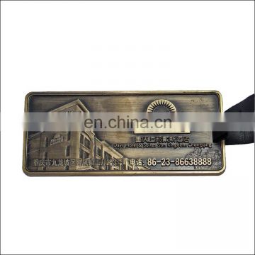 hot sale 2016 emboss metal luggage tag with leather strip