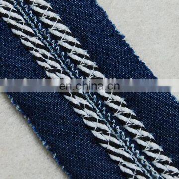 Italy Design Fashion Denim Fabric Trim Embroidery Tape With 3d Braided Rope photo-5