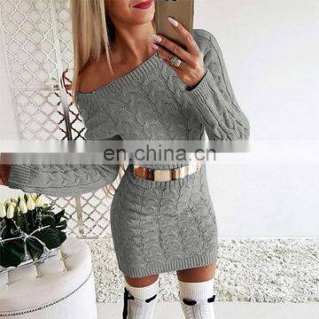 2020 New arrival Ladies Midi shape waist sexy sweater dress