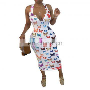 LAITE D2114 2020 New Arrivals Ladies Butterflies Printed Dress Women Summer Casual Dresses photo-4