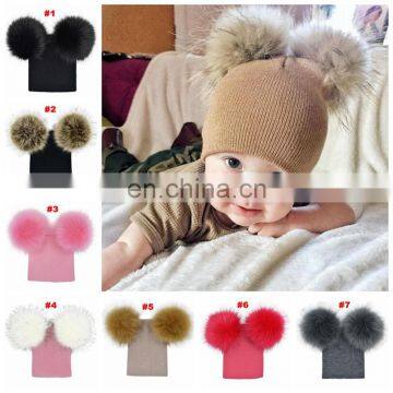 Baby Crochet Hats With Plush Fur Balls Toddler Boys Girls Knitted Beanie Pom Poms 6M-5T