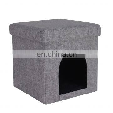 Customized pet house fabric square foldable storage pouf ottoman foldable stool fabric storage pet house ottoman