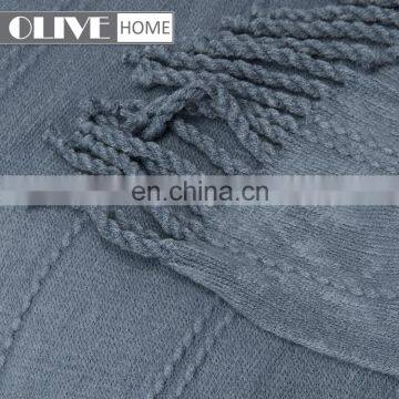 Recycling Cable Tricot Knit Throw Blanket With Tasseled Ends photo-4