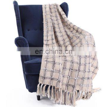 100%Acrylic Thick Beige Woven Check Pattern South Korean Style Blanket photo-4