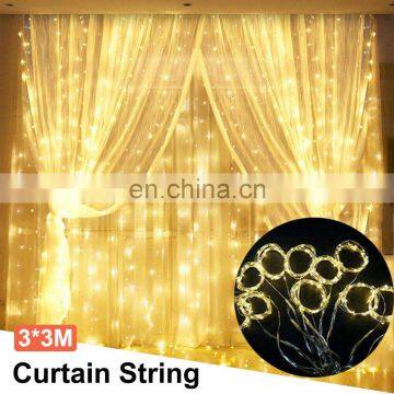 3x3m 300 LED Copper Wire Icicle Curtain Lights USB With Remote Fairy Lights String Garland For Wedding Party Curtain Decor photo-5