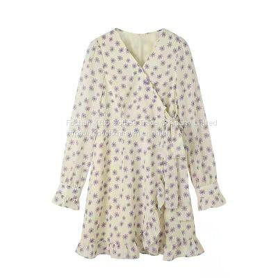 2021 new base dress with autumn floral French long-sleeve retro dress women