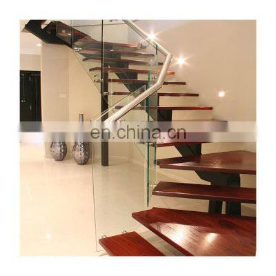 Wood Tread Invisible Wall Side Stringer Staircases With Single Stringer