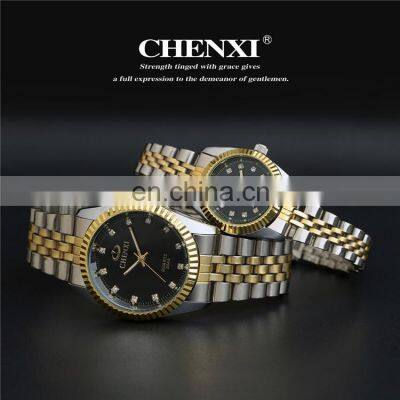 CHENXI 004A Crystal Diamond Couples Watch Stainless Steel Casual Dress Watches For Men Women Couple