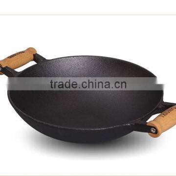 High Quality Chinese double handle cast iron wok/pan non-stick cookware set