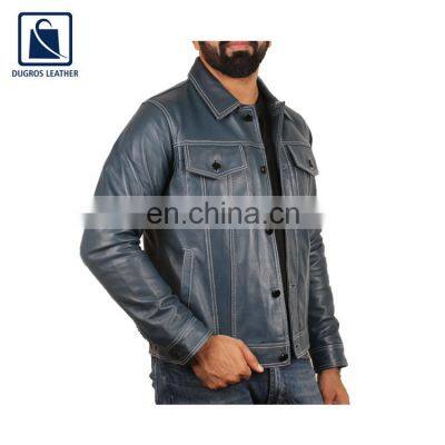 Contrast Matching Unique Design Fashion Designer Men Genuine Leather Jacket Manufacturer photo-3