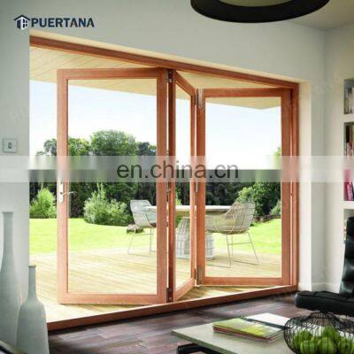 Exterior External Aluminum Wood Folding Door Wooden Accordion Doors Timber Wood Bifold Door For Residential