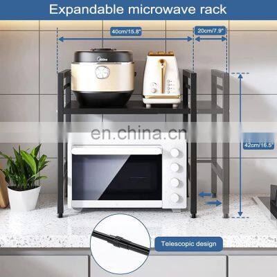 Extendable Heavy Duty Metal Pantry Shelf Space Riser Stand Storage Organizer Adjustable Microwave Oven Rack for Kitchen Counter photo-3