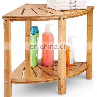 Bamboo Corner Bench Wood Spa Stool Bench With Storage Shelf for Bathroom Organization Perfect For Indoor Outdoor photo-1