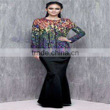 long sleeve digital printing crepe cheap muslim dress