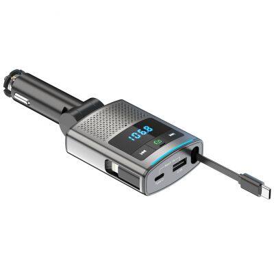 Retractable Car Charger 80.5W, Bluetooth 5.3 Car Adapter 3-Port Fast Charging USB-C, USB A, Lightning Adapter, F