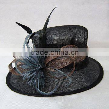 Fancy Sinamay Fabric Church Hat with Feather Decoration