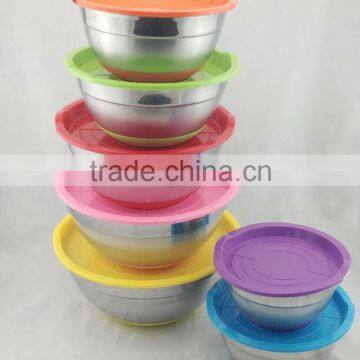 7pcs stainless steel Salad bowl with Lid with silicone Base