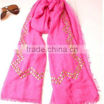 With Hot Fix Pyramid Copper Studs 2014 Latest Beautiful Fashion Lady Scarf