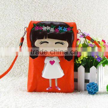 Wholesale pu lovely cartoon girl mini shoulder bags mobile phone waterproof cell bag