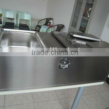 camper trailer stainless steel kitchen