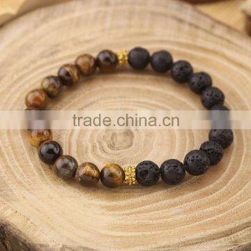 BRP1194 2016 Popular Tiger Eye and Lava Bead Elastic Bracelet