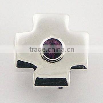 Beautiful 925 Silver Cross Bead Centered Austrian Crystal
