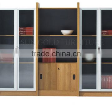 Latest wooden bookcase with glass doors office cabinet furniture designs (SZ-FCB322)