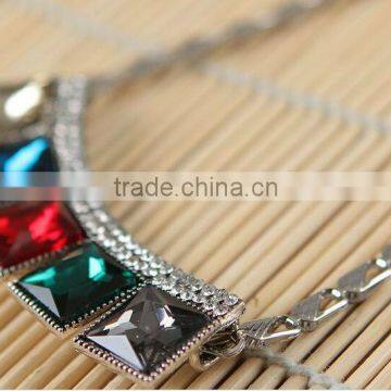 Vintage Style Fashion Women Square Crystal Chain Necklace